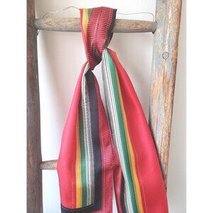 Elaine Gold Vintage Scarf Geometric Lines Designer Red Silk Scarf